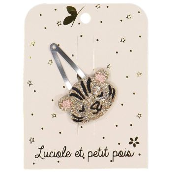 Barrette clic-clac tigre pailleté