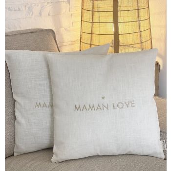 Housse de coussin en lin blanc craie Maman Love