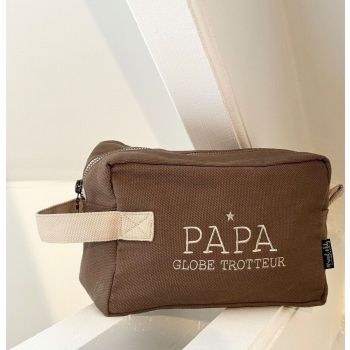 Trousse de toilette brodée "PAPA GLOBE TROTTEUR"