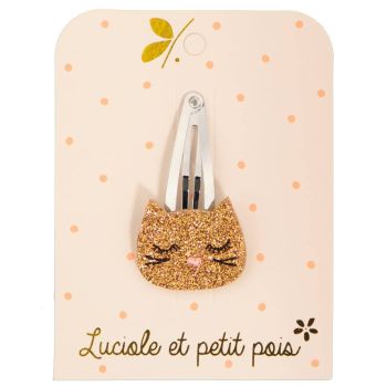 Barrette clic-clac chat bronze pailleté