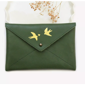 Pochette enveloppe en cuir Hirondelle - agave