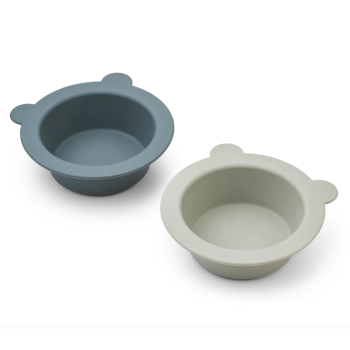 Lot de 2 bols en silicone à ventouse Peony (Whale blue / Dove blue)