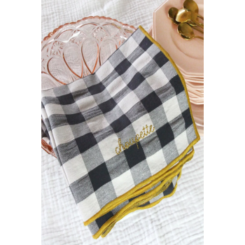 Serviette de table vichy brodée réglisse - choupette