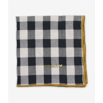 Serviette de table vichy brodée réglisse - amour