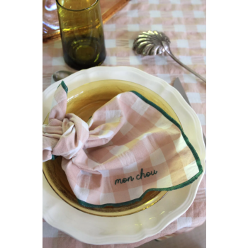 Serviette de table vichy brodée rose macaron / vert - mon chou