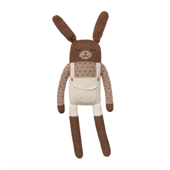 Grand doudou lapin - salopette écru
