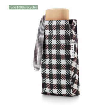 Mini parapluie ANATOLE PARIS carreaux vichy noir/rose