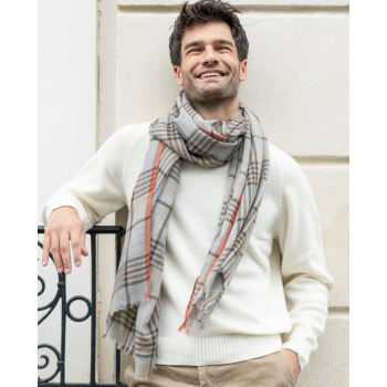 Écharpe Homme à Carreaux Beige SELJAVALLALAUG - AV08 Paris