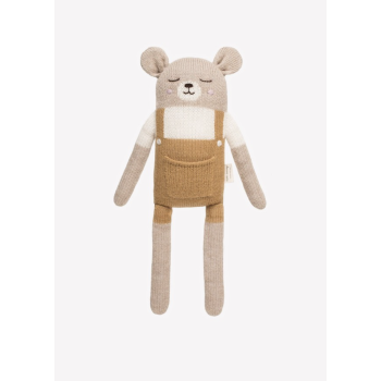 Grand doudou ours - salopette ocre