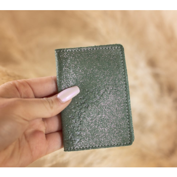 Étui Double à Cartes - LA CARTABLIERE - cuir pailleté Vert Basilic