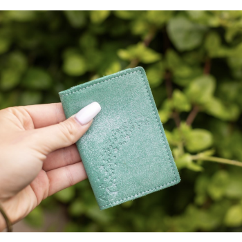 Étui Double à Cartes - LA CARTABLIERE - cuir pailleté Brin d'Herbe