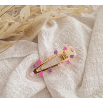 Barrette résine - arrondie - Love Purple/pink