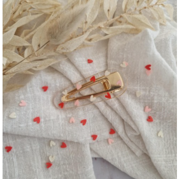 Barrette résine - arrondie - Love Rose/blanc/rouge
