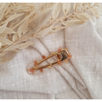 Barrette résine - arrondie - La romantique fleurs séchées/ feuille d'or