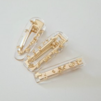 Barrette résine - arrondie - Feuilles d'Or