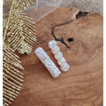 Barrette résine - bulles - Blanc reflets 