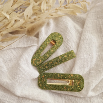 Barrette résine - arrondie - Olive reflets dorés