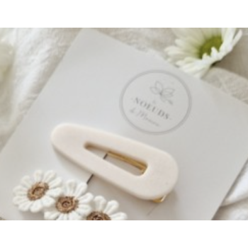 Barrette résine - arrondie -Blanc nacré