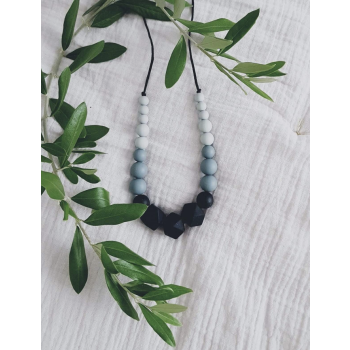 Collier d'allaitement, de portage et de dentition - MARIE - Noir/Gris - MintyWendy