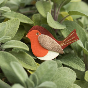 Georges, le rouge gorge – broche en cuir - Du Vent dans mes Valises