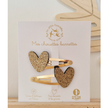 Barrettes doubles – coeur doré pailleté