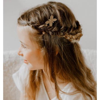 Barrettes doubles – papillon doré pailleté