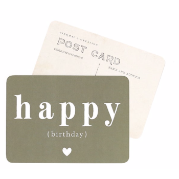 Carte postale "JOYEUX ANNIVERSAIRE" (noir, kaki, rose ou bleu)