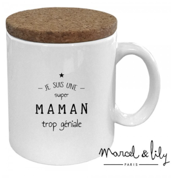 Mug avec couvercle en liège - Maman trop géniale