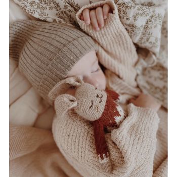 Doudou lapin pull jacquard en laine d'alpaga