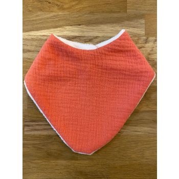 Bavoir bandana en éponge de bambou et gaze de coton - Corail