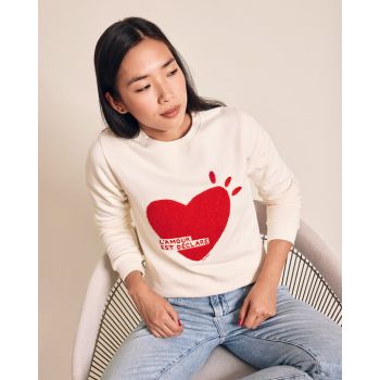 Sweat L'amour est déclaré femme en coton bio crème - émoi émoi
