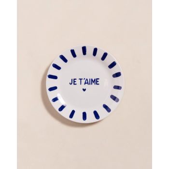 L'assiette Je t'aime en porcelaine - bleu