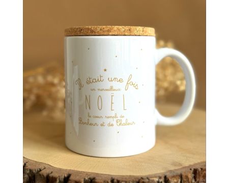 Mug avec couvercle en liège "IL ÉTAIT UNE FOIS UN MERVEILLEUX NOEL"