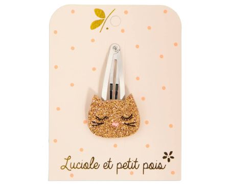 Barrette clic-clac chat bronze pailleté