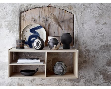 Vase rond en grès noir rayé blanc, BLOOMINGVILLE, modèle Elveda