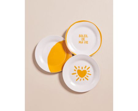 L'assiette Soleil de ma vie en porcelaine - jaune