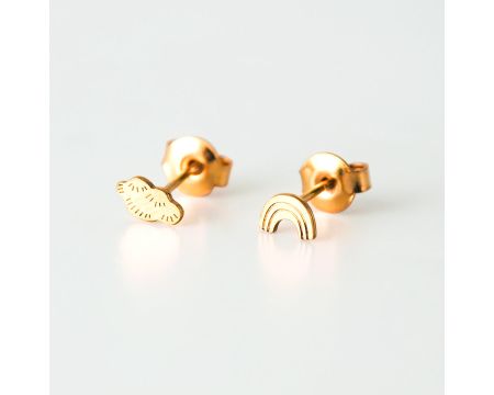 Boucles d'oreilles asymétriques nuage / arc-en-ciel