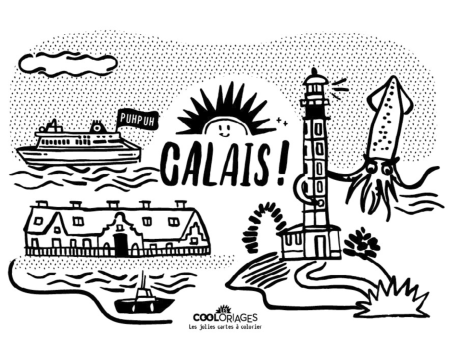 Carte postale à colorier Calais - Phare - LES COOLORIAGES 