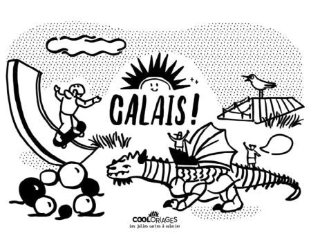 Carte postale à colorier Calais - Dragon - LES COOLORIAGES 