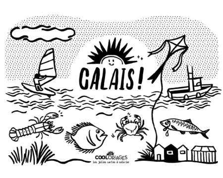 Carte postale à colorier Calais - Plage - LES COOLORIAGES 