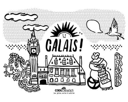 Carte postale à colorier Calais - Beffroi - LES COOLORIAGES 
