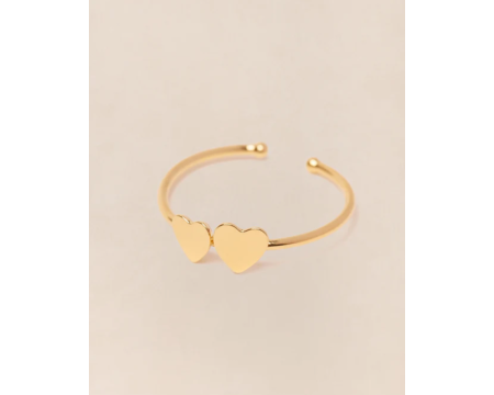 Bague 2 cœurs - dorée à l'or fin 24 carats