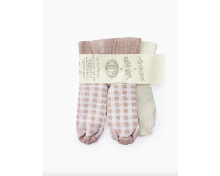 Minikane X Delage – Lot de 2 collants doux agneau lurex / vieux rose carreaux