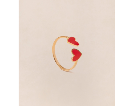 Bague 2 coeurs Billie émoi émoi - émail rouge et or fin 24 carats