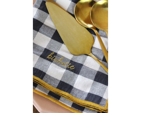 Serviette de table vichy brodée réglisse -  bichette