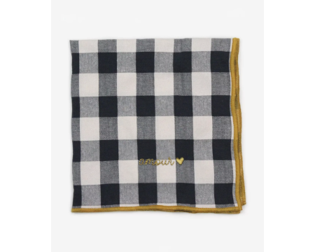 Serviette de table vichy brodée réglisse - amour