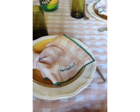 Serviette de table vichy brodée rose macaron / vert - mon soleil