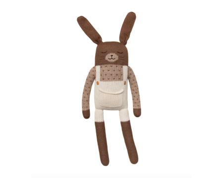 Grand doudou lapin - salopette écru
