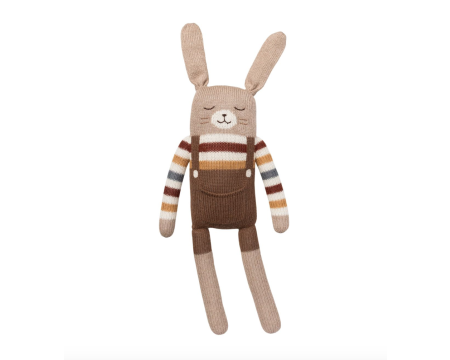 Grand doudou lapin - pull arc-en-ciel