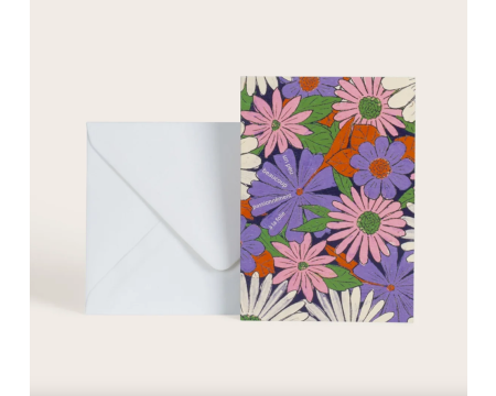 Carte Flower Power Parme "un peu, beaucoup, passionnément, à la folie"